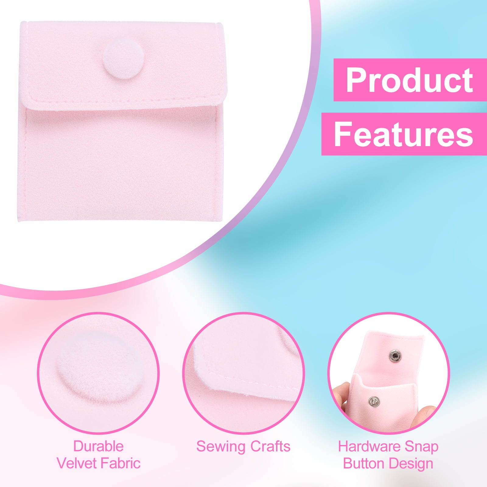 Unique Bargains Velvet Jewelry Pouches with Snap Button Jewelry Storage Bags 20Pcs Pink
