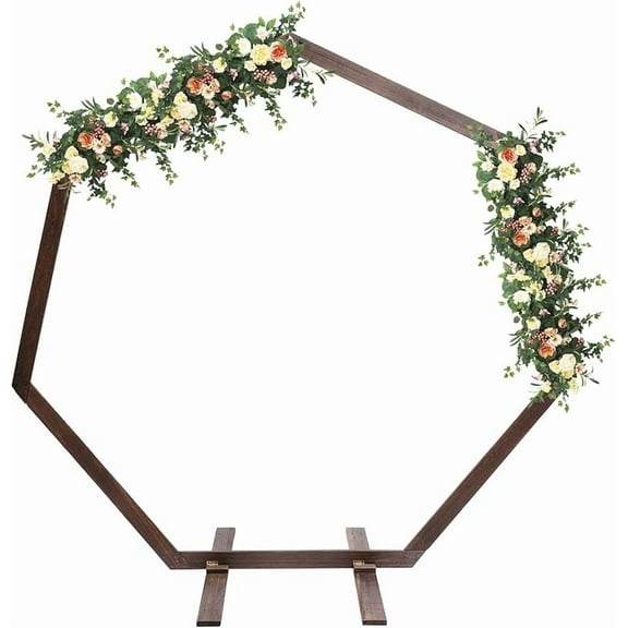 7.4 X 7.2ft Heptagonal Wood Arch for Wedding Ceremony Wedding Arbor Backdrop Stand for Garden Wedding Wooden Wedding Arch Rustic Theme (Heptagonal Shape)