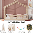 thumbnail image 4 of Twin Size House Floor Bed with Roof, Wooden Montessori Floor Bed Frame with Safety Fence and Wooden Slats, Montessori House Floor Bed for Boys and Girls, Natural, 4 of 7