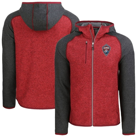 Men's-Cutter & Buck  Heather Red Colorado Rapids Mainsail Full-Zip Hooded Jacket