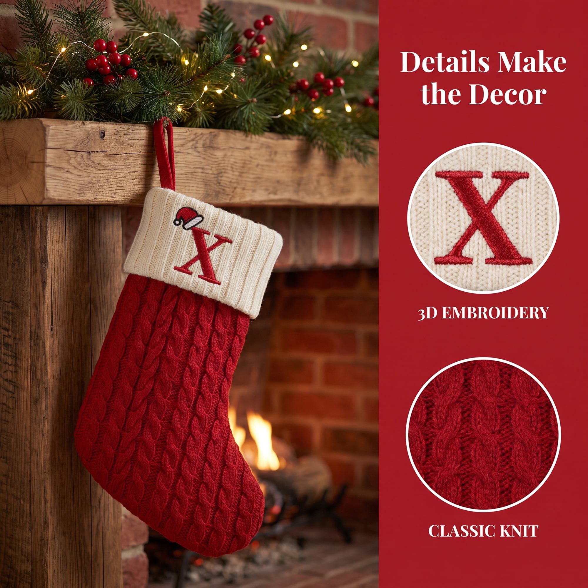 Unique Bargains Cartoon Christmas Luxury Grand Hearth Accent Stocking Letter X 8"