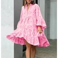 thumbnail image 4 of qolati Women's Boho Midi Dresses 2023 Fall Flared Sleeve Eyelet Button V Neck A-Line Dress Casual Loose Ruffle Swing Beach Dress, 4 of 6