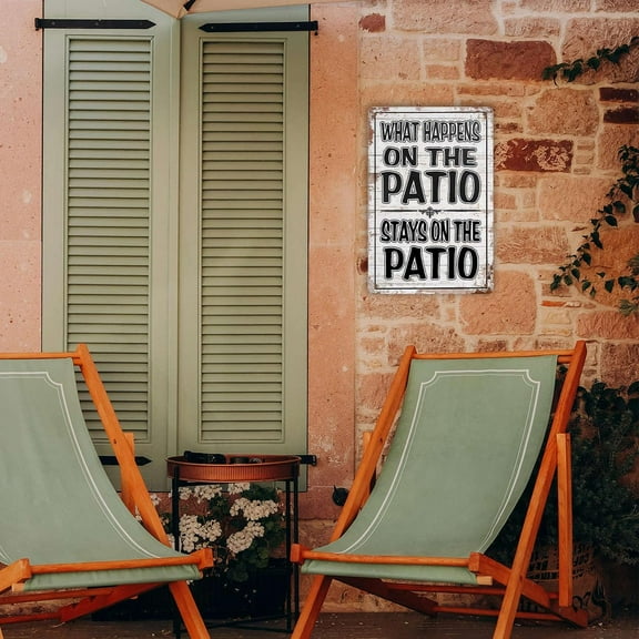 Funny Patio Signs Outdoor Patio Decor Backyard Bar Metal Signs For Outside Pool Tin Signs Patio Wall Decorations Outdoor Porch Accessories What Happens On The Patio Stay On The Patio Sign 16x12 Inch