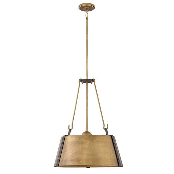 3 Light Large Drum Chandelier In Traditional-Rustic-Industrial Style 19.5 Inches Wide By 25 Inches High-Rustic Brass Finish Hinkley Lighting 3395Rs