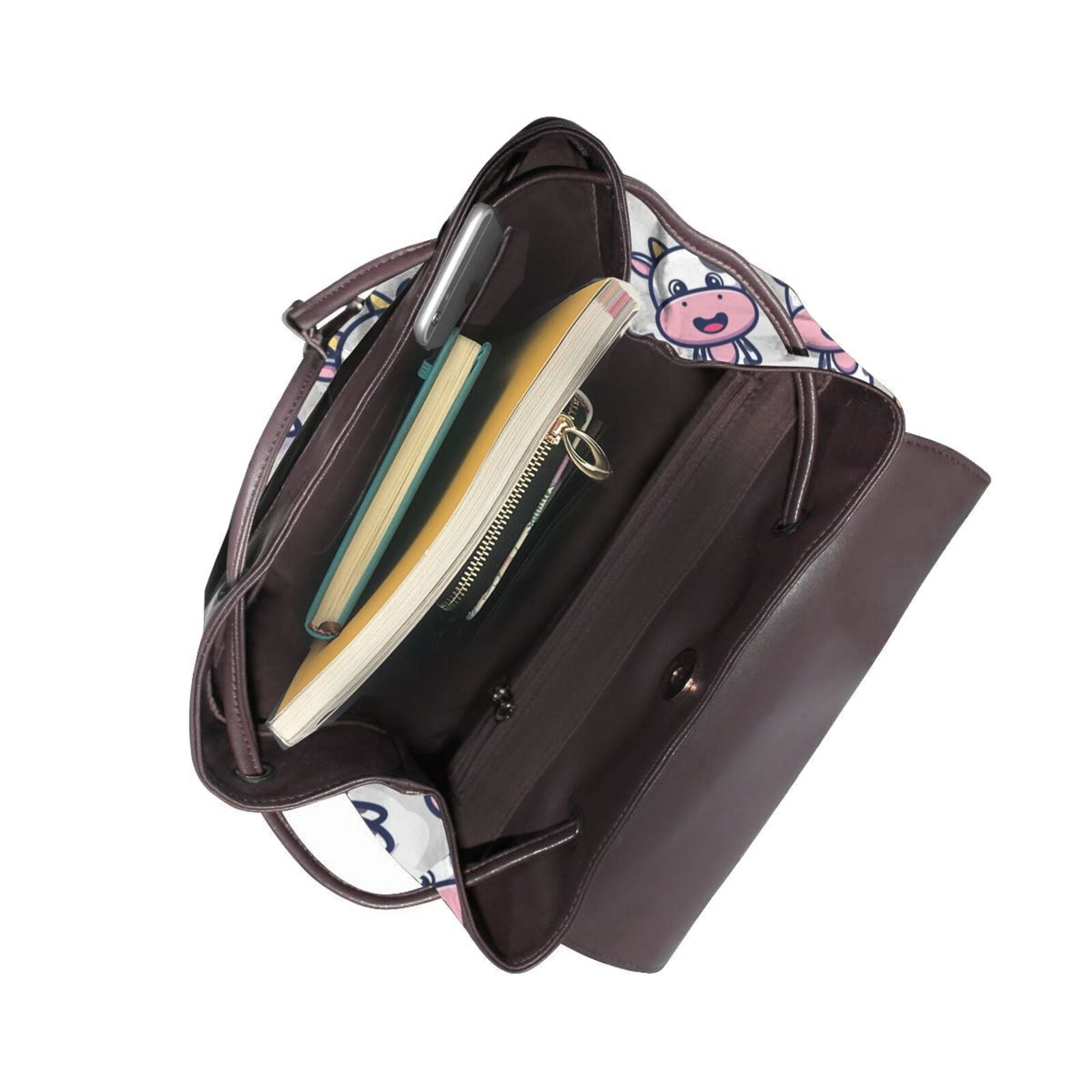 Xecao Baby Cow Print Large Backpack Soft Leather for Women Travel with Compartment, Adjustable Convertible Strap