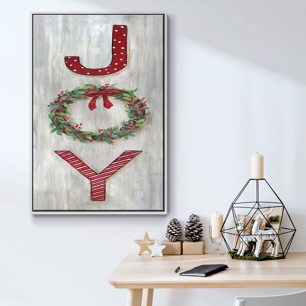 Joy - Framed Gallery Wrapped Holiday Canvas - 27 x 41 - White Frame