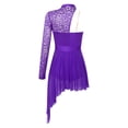 thumbnail image 2 of SiiRoh Womens Single Long Sleeve Lace Patchwork Lyrical Dance Dress Ballroom Modern Dancing Clothes Purple L, 2 of 7