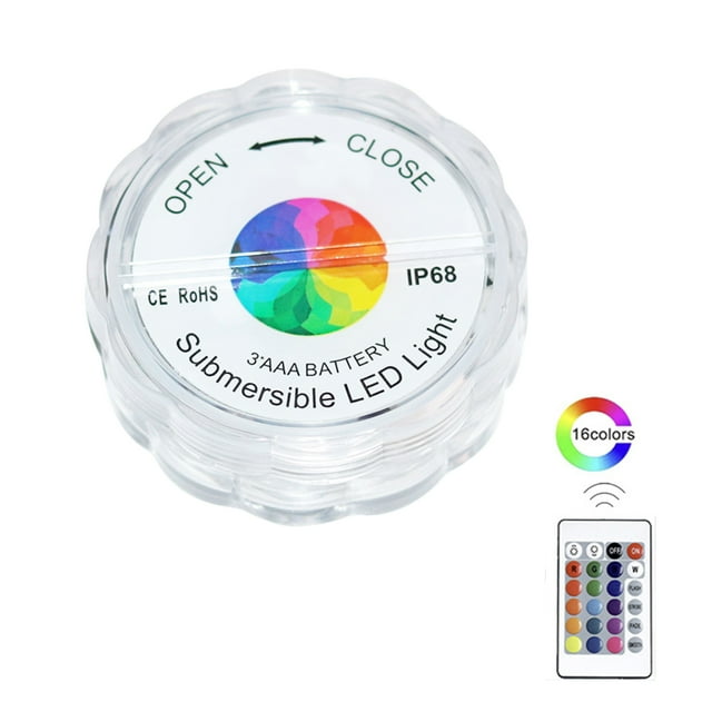 Submersible Led Lights with 16 Colors Remote Control Battery Operated Colorful Swimming Pool Underwater LED Night Light Waterproof Lamp for Hot Tub Pond Pool Fountain Waterfall Aquarium Party Vases De