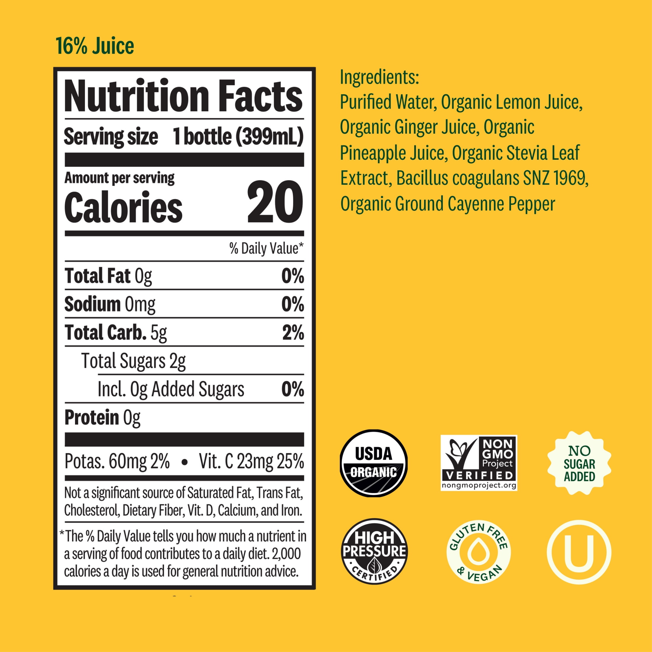 Suja Organic Ginger Love Cold Pressed Juice Drink, 13.5 fl oz Bottle