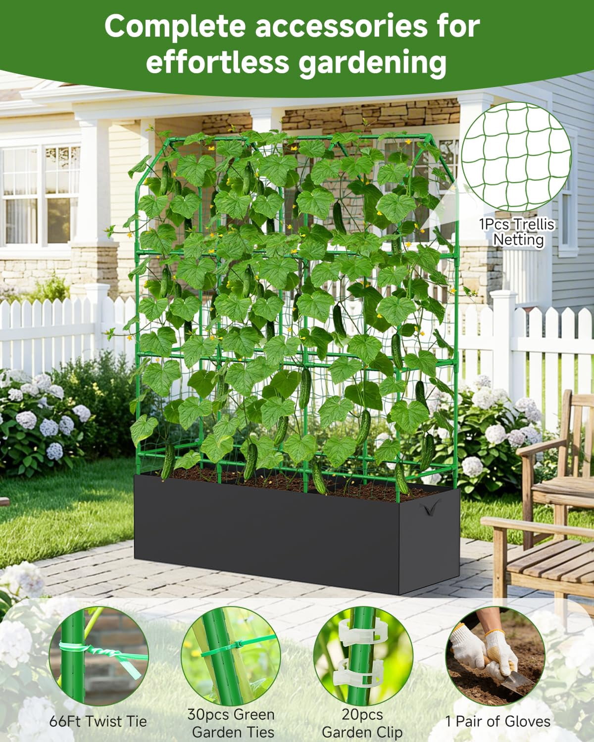 Cucumber Trellis For Climbing Plants Outdoor  A-shape Garden Raised Bed Metal Plant With Netting Flower Vegetables Pea Grape (50 * 17 65inch(l*w*h)