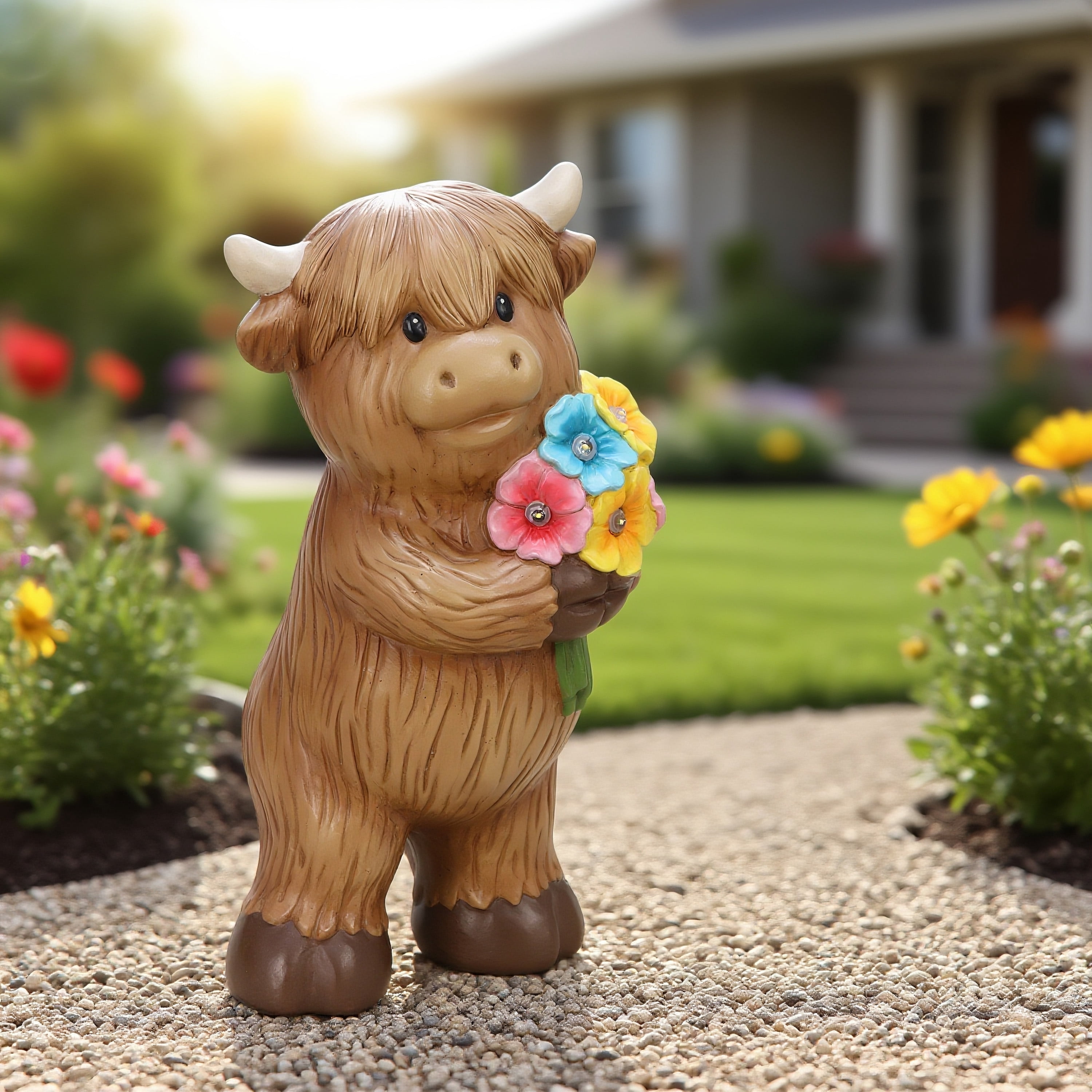 Mainstays Outdoor Solar Highland Cow Statue 5.75 in L x 4.75 in W x 10.75 in H