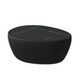 thumbnail image 5 of 32" Oval Coffee Table with Marble Top, Fluted PU Leather Center Table, Modern Minimalist Tea Table for Living Room, No Assembly, Black, 5 of 6