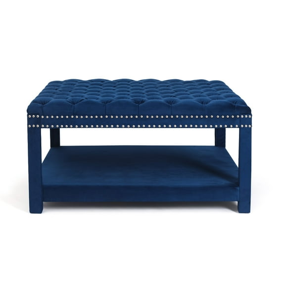 Homebeez Velvet Square Storage Ottoman Footrest for Living Room Bedroom, Blue