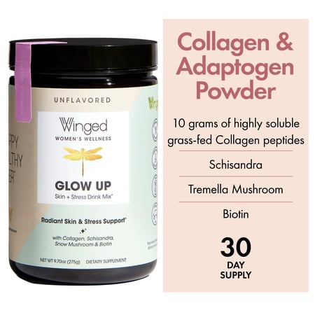 Winged Wellness Glow Up Collagen for Hair, Skin, Nails & Stress Relief | Unflavored (25 Servings), Dietary Supplement