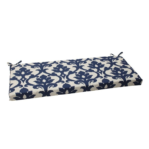 45" Navy Blue and White Victorian Floral Outdoor Patio Bench Cushion