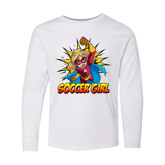 Inktastic Soccer Girl Superhero Long Sleeve Youth T-Shirt