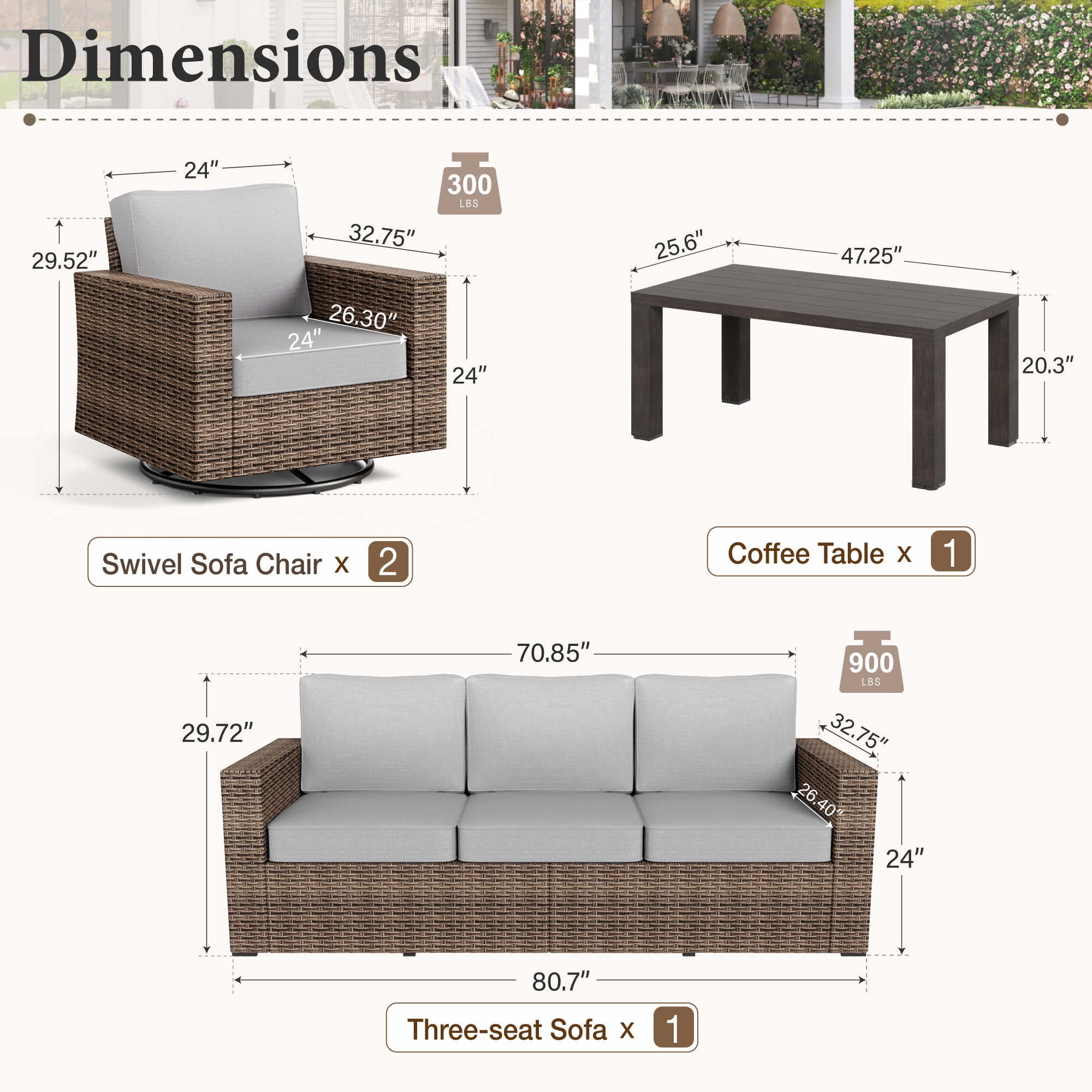 Summit Living 4 Pieces Patio Conversation Set Wicker Outdoor Furniture Sectional Sofa Set Beige