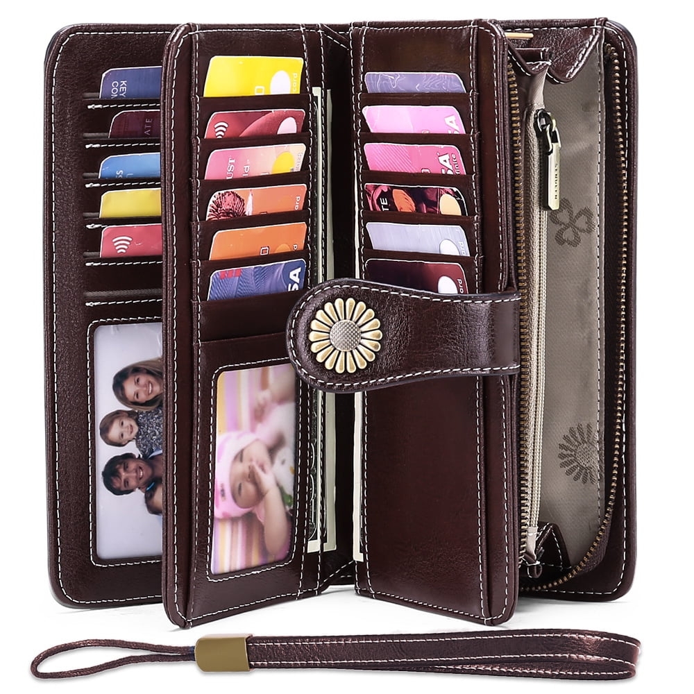 SENDEFN Wallets for Women Genuine Leather Credit Card Holder with RFID Blocking Large Capacity