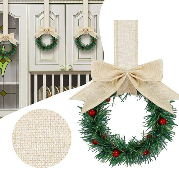 4 Pcs Mini Christmas Wreath,Mini Cabinet Wreaths for Kitchen Christmas Red Berry with Bow Farmhouse Wreath for Holiday Xmas Party Decorations(Beige)