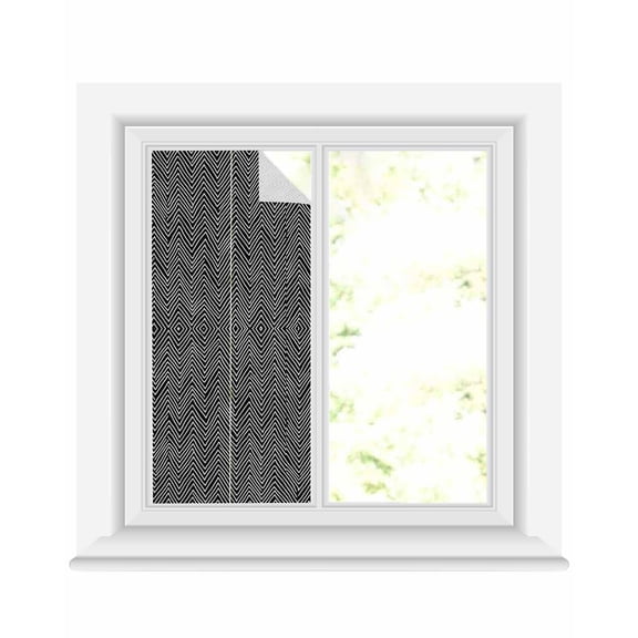 Window Privacy Film Black White Stripe Stained Glass Window Film Decorative Sun Block Window Cover Modern Abstract Art Moire Striped Window Clings Static Adhesive Sticker for Bathroom 19.6"x39.3"