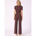 thumbnail image 3 of DARING DIVA Women's Short Sleeve Crop Top and Pants Pajama Set S Brown, 3 of 5