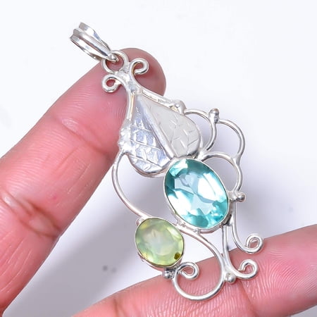 Neon Apatite & Prehnite - South Africa 925 Sterling Silver Pendant 2.34" P360