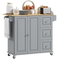thumbnail image 1 of Grey Kitchen Island on Wheels with Drop Leaf & Storage - Kitchen Cart with Drawers, Spice Rack, Adjustable Shelf - 45.3" x 25.2", 1 of 7