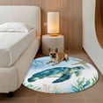 thumbnail image 3 of Ocean Blue Round Living Room Rugs 8 ft, Turtle Starfish Compass Seagrass Coral Coastal Washable Large Area Rug with Non-Slip Sturdy Edge Binding Round Carpet for Dining Room Kitchen Office, 3 of 9
