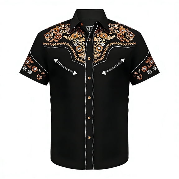 JAJAHO Boys Cowboy Shirt Kids Short Sleeve Button Down Lapel Regular Fit Ethnic Style Print Casual Hippie Top Ages 4-13 Years Cute Tops