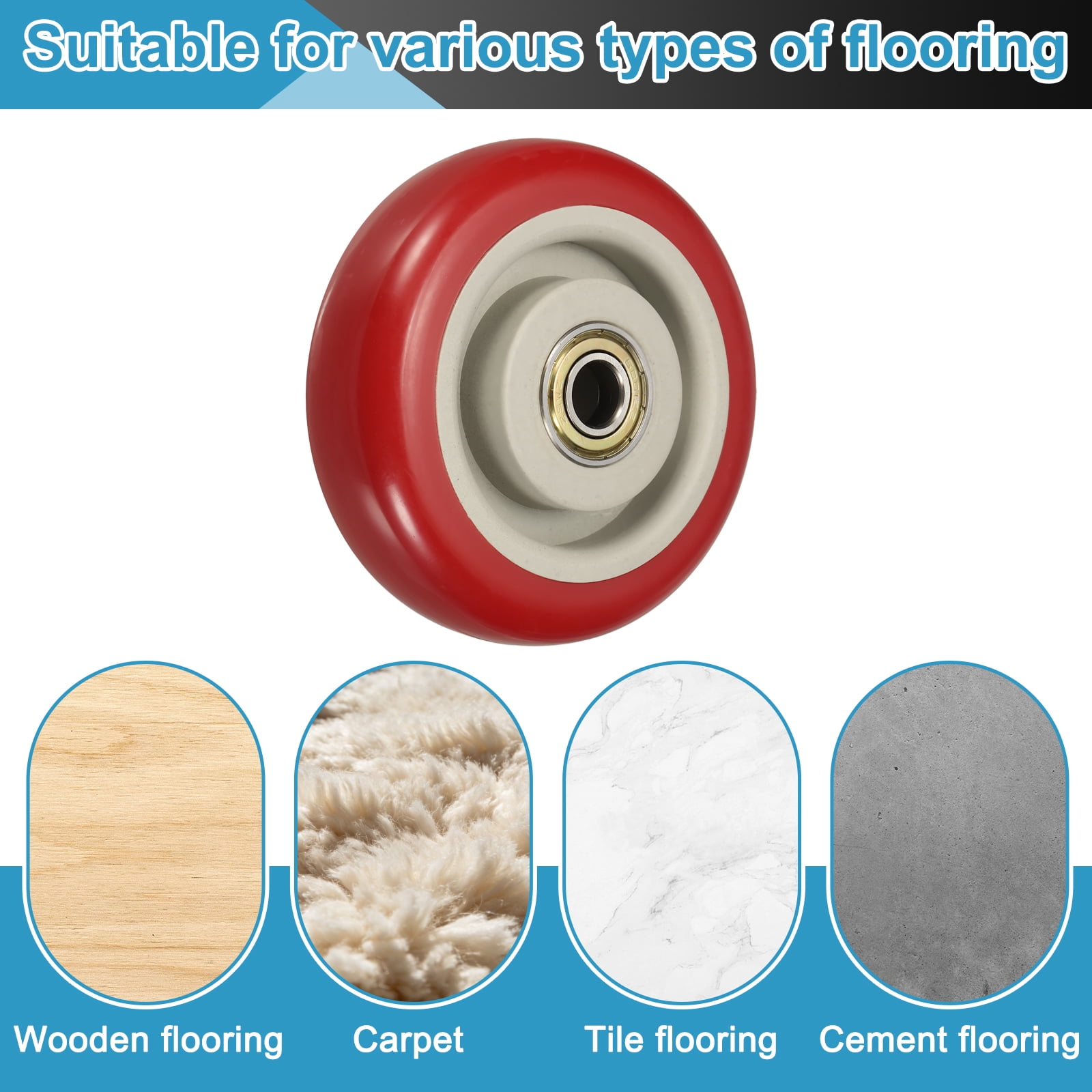 Uxcell 2 Pack Caster Wheels, 3.9 in Nylon Silent Heavy Duty Plate Caster with 3/8" Bore Cart Wheels Replacement for Furniture, Red