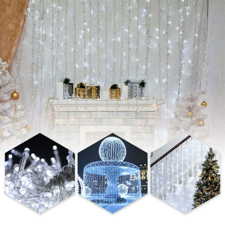 TSV 9.8ft*9.8ft Shiny Xmas String 300 LED Warm Light Fairy Wedding Curtain Decoration for Room Apartment Wateproof