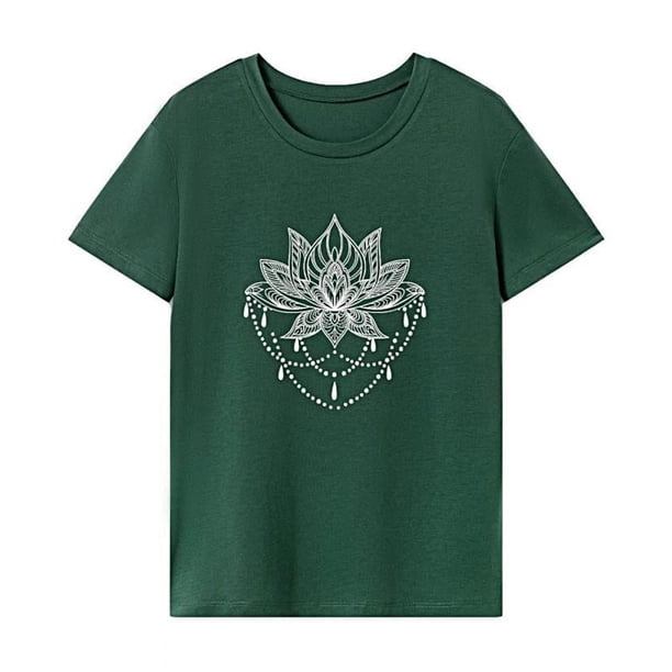 Camiseta para mujer con cuello redondo, camiseta de manga corta a la moda para viajar, playa, mujer L