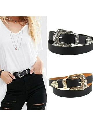  QIQILUXI Two Buckles Western Belt for Women Double