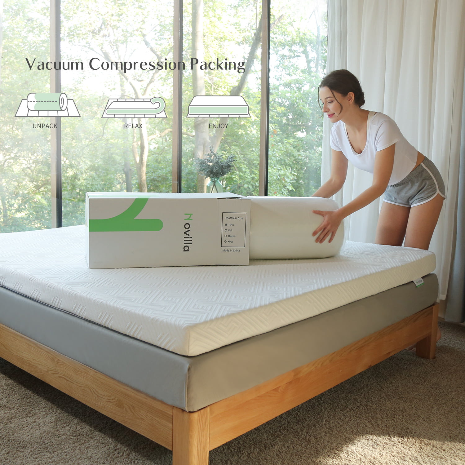 Novilla Full Size Mattress Topper Supportive & Pressure Relieving 3 Inch Dual Layer Memory Foam Mattress Topper Enhance Cooling with Breathable Bamboo Cover,Full Size Yozora
