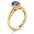 thumbnail image 3 of Gem Stone King 10K Yellow Gold Blue Iolite and White Lab Grown Diamond Halo Engagement Ring for Women (0.78 Cttw, Gemstone, Oval Checkerboard 7X5MM, Size 9), 3 of 4