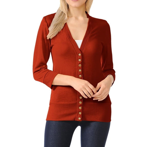 ClothingAve. Women's 3/4 Sleeve Soft Snap Button Cardigan with Ribbed Cuffs and Hem-in Over 20 Colors S-3X Female Cardigan