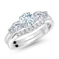 thumbnail image 2 of Gem Stone King 10K White Gold Sky Blue Aquamarine and White Lab Grown Diamond 5 Stone Bridal Engagement Wedding Ring Set for Women (0.81 Cttw, Round: 5MM and 3MM, Size 9), 2 of 6