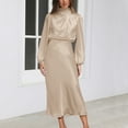 thumbnail image 2 of IROINNID Reduced Formal Dress for Women Wedding Guest Evening Party Formal Dress Sense Dress Spring And Fall Halter Long Sleeve Gown Satin Elegant Evening Gown,Khaki, 2 of 5