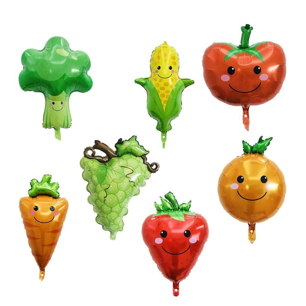 Injueey Decoración de globo de fiesta de cumpleaños de globo de aluminio de dibujos animados de frutas y verduras Kits de decoración para fiestas