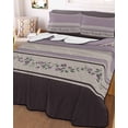 thumbnail image 3 of Quilts Queen Size Bedding Set, Purple Floral Lightweight Quilted Comforter, Modern Farmhouse Leaves Brown Striped Soft Reversible Bedspread Coverlet with Pillow Covers for All Season, 90" x 96", 3 of 7