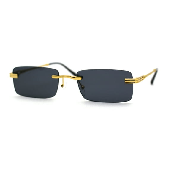 Art Nouveau Luxury 90s Rimless OG Narrow Rectangle Sunglasses Gold Gradient Black