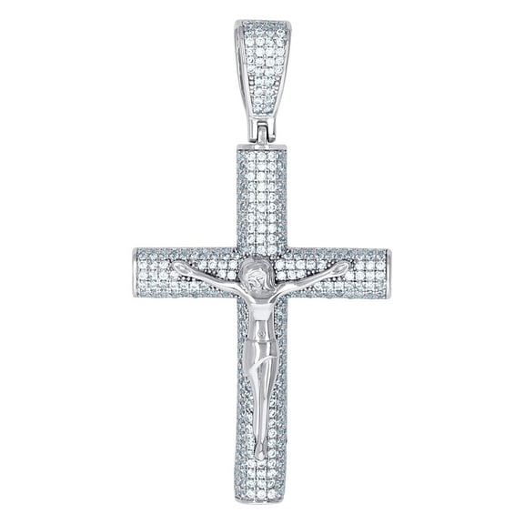 925 Sterling Silver Mens Cubic Zirconia Crucifix Cross Religious Charm Pendant 58.1x30.7mm Wide Necklace for Men