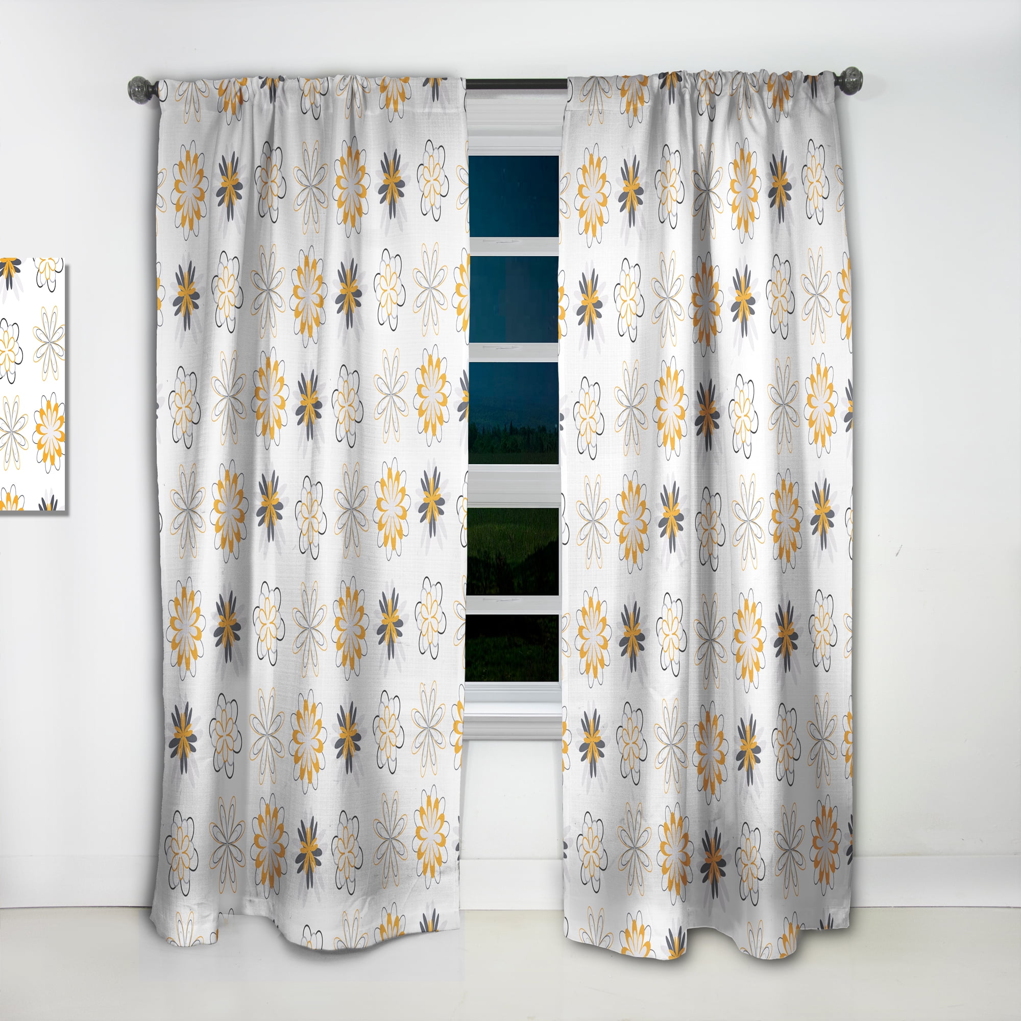 Designart 'Floral Retro Pattern VIII' Mid-Century Modern Curtain Panel