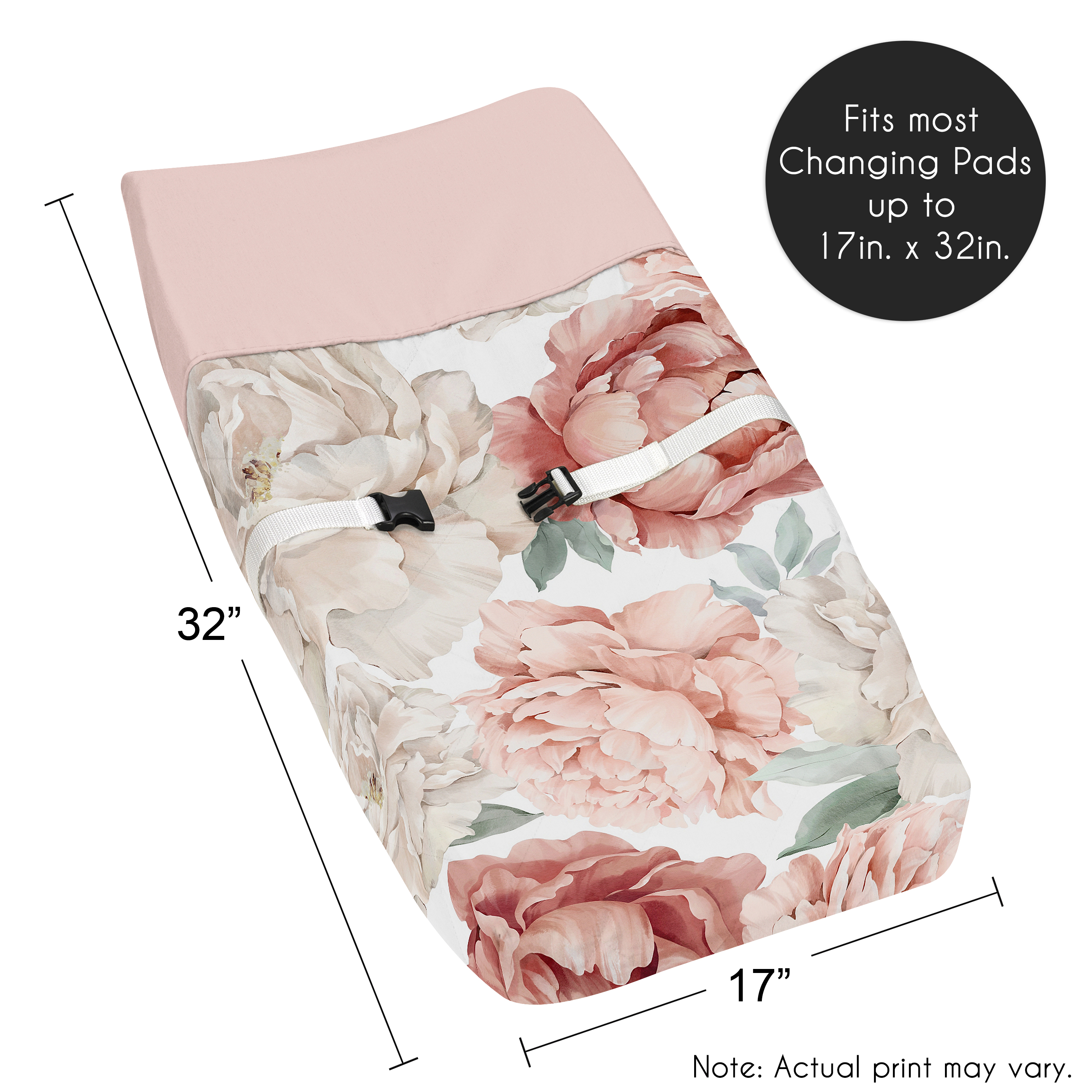 Sweet Jojo Designs Peony Floral Garden Pink and Ivory Changing Pad Cover