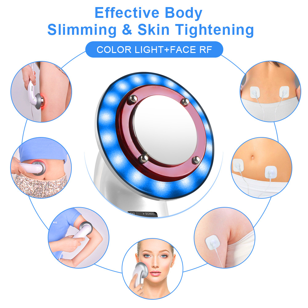 8-in-1 Ultrasonic Slimming Device RF Radio Frequency LED Color Light EMS Physiotherapy Vibration Shaping Beauty Device