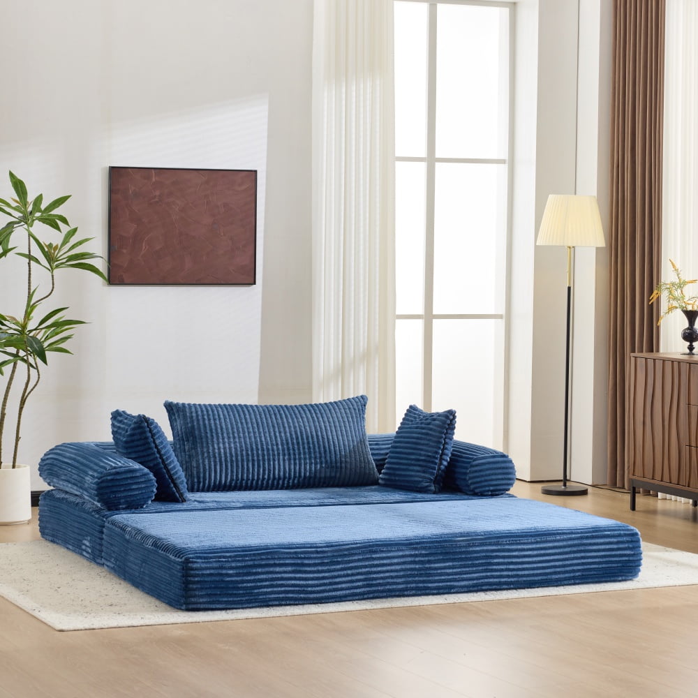 Ktaxon Convertible Sofa Bed, Pull-Out Sleeper Loveseat Couch with Oversized Back Pillow, Ideal for Living Room or Guest Use Navy Blue