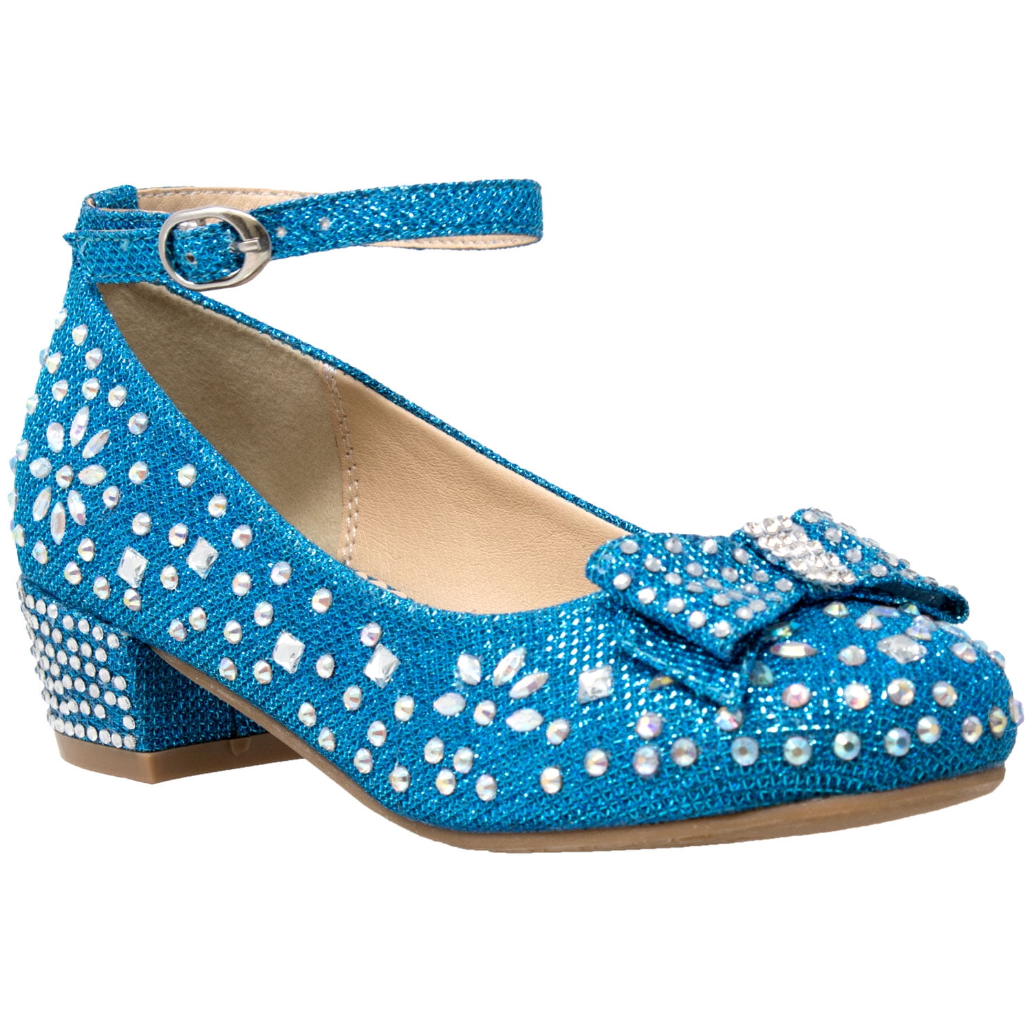 Sobeyo Kids Dress Shoes Girls Glitter Rhinestone Bow Accent Mary Jane
