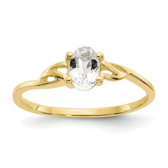10K Yellow Gold Ring Band with Stones (04) April Topaz (White) Oval White