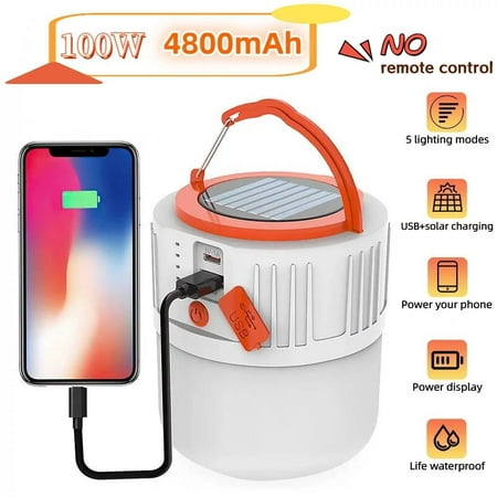 LED Camping Lantern Rechargeable LED Tent Light 5 Light Modes 4800mAh Power Bank Solar Camp Lantern for Equipment Charging Life Saving Camping Hiking Fishing Shelters