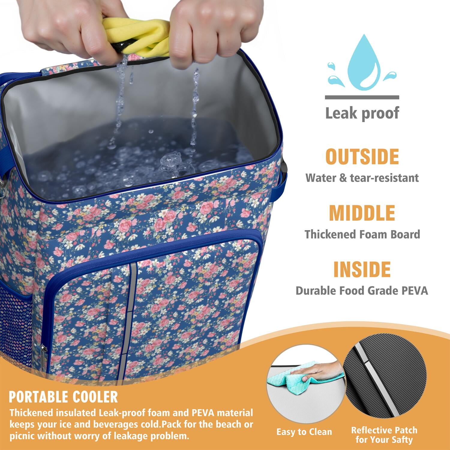 Travel Cooler Bag - Pioneer Flower Camping Beer Cooler Backpack with Bottle Opener- Waterproof Insulated Picnic Backpacks - Cooler Bag for Beach